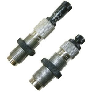 Two reloading dies with textured grips and dials.
