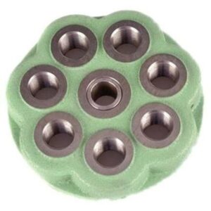 Green clay flower holder with metal holes
