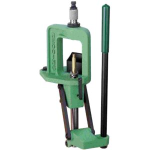 Single stage reloading press with a metallic case.