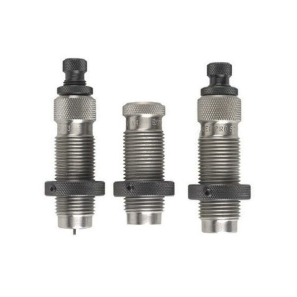 Three metal reloading dies for ammunition press