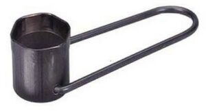 Metal oil filter wrench tool on white background