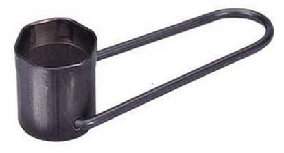 Metal oil filter wrench tool on white background