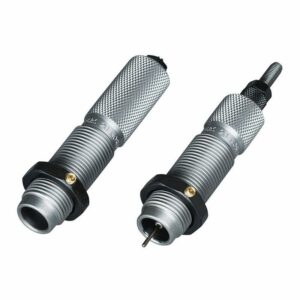 Close-up of two metal reloading dies