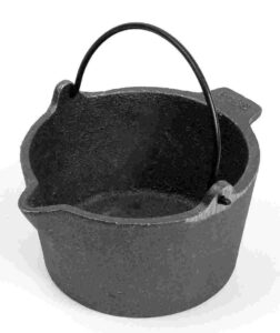 Cast iron pot with a handle.