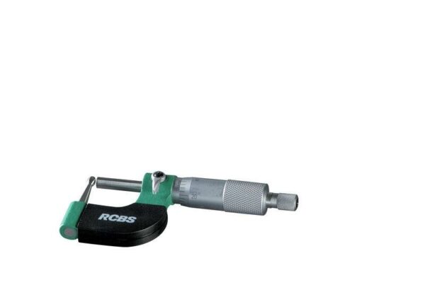Green and black micrometer for precise measurements.