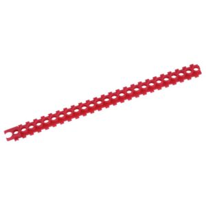 Red plastic perforated strip for construction
