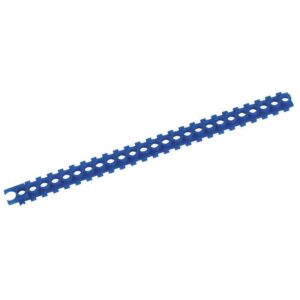 Blue plastic strip with holes for organization