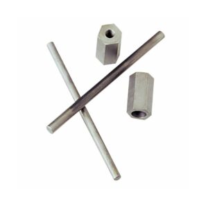 Metal rods and connectors for construction use.