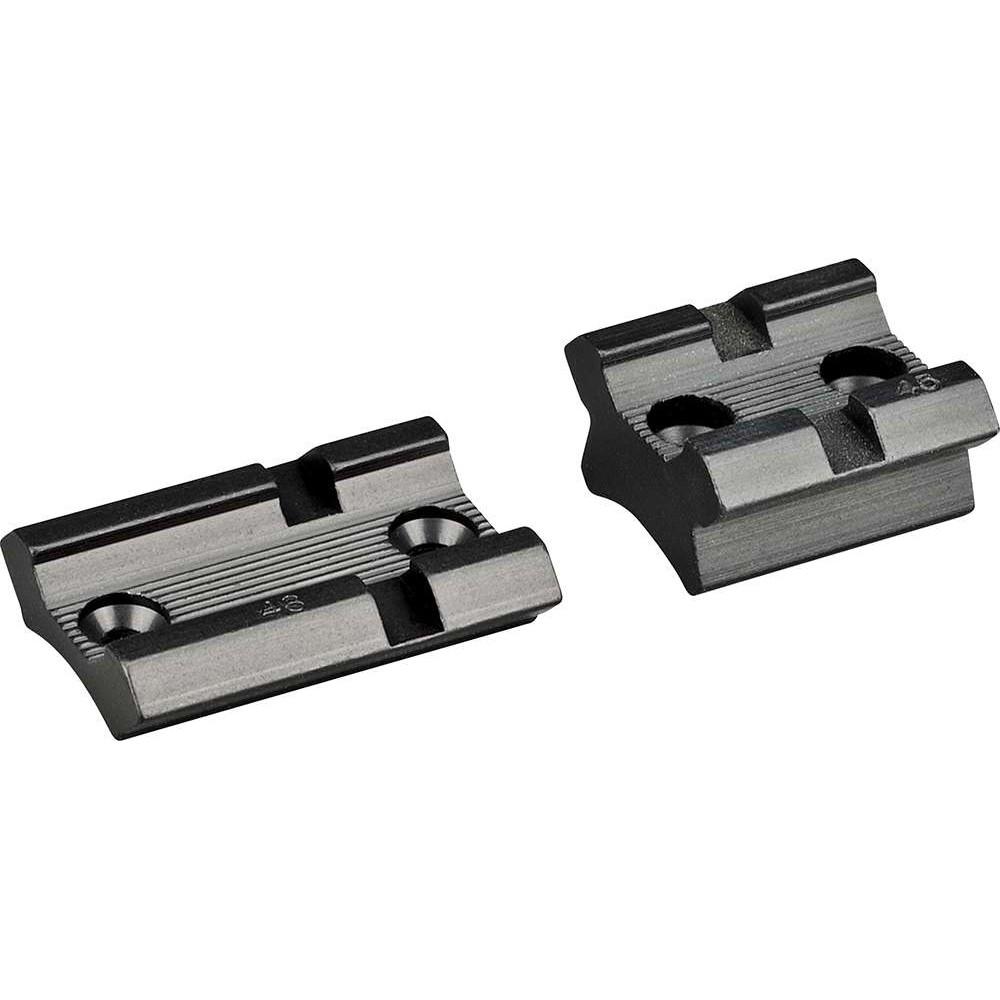 Black metal scope mount bases with screw holes.