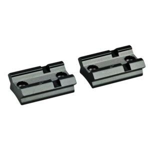 Two black metal scope mounts for rifles.