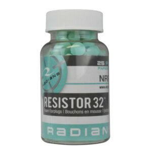 Radians Resistor 32 foam earplugs in a bottle.