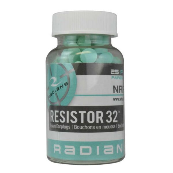 Radians Resistor 32 foam earplugs in a bottle.