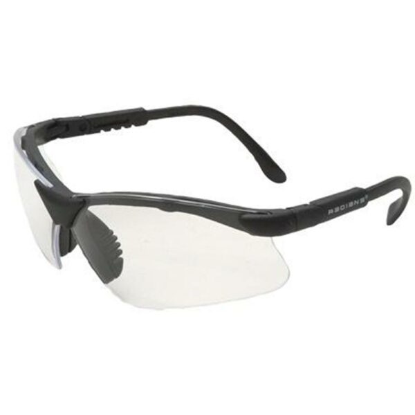 Clear safety glasses with black frames