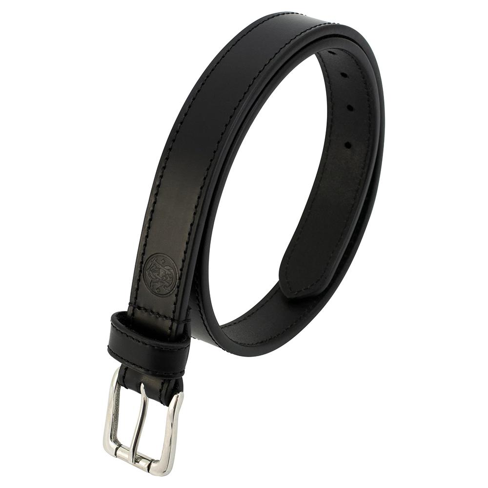 Black leather belt with silver buckle