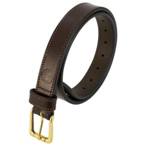 Brown leather belt with gold buckle