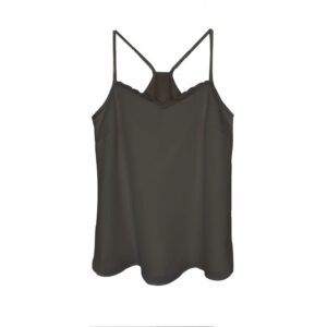 Black camisole with thin straps on white background.