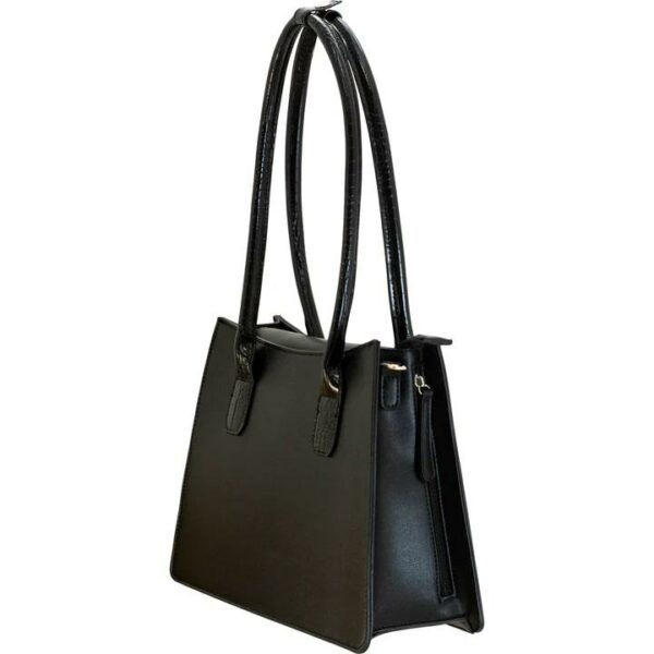 Black handbag with long straps