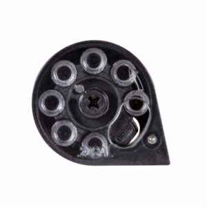 Air rifle magazine with six chambers, black plastic