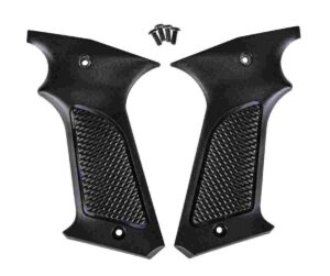 Black grip panels with screws for handgun