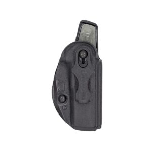 Black pistol holster with clip attachment.