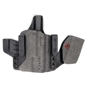 Gray tactical holster with clips and screws.