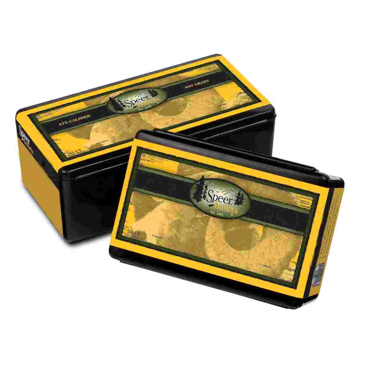 Speer bullets packaging with yellow and black design.