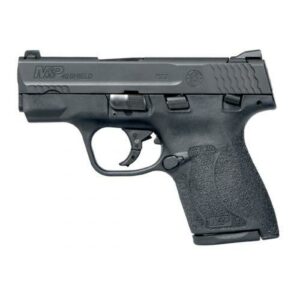 Black semi-automatic handgun on white background
