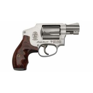 Revolver with wood grip and silver barrel