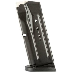 Black metal gun magazine for ammunition