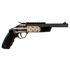 Black and white pistol with star pattern design.