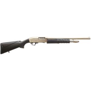 Semi-automatic shotgun with black and silver finish.