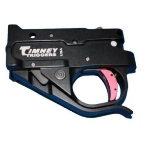Timney USA rifle trigger assembly, black with red accent.