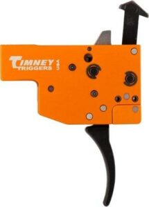 Orange Timney Triggers rifle mechanism on white background