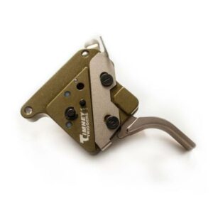 Rifle trigger assembly on white background.