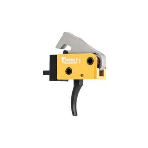 Timney trigger for firearm, yellow and silver design