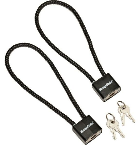 Two SnapSafe cable locks with keys.