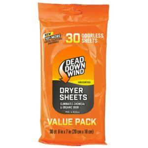 Odorless dryer sheets, 30 count, orange packaging.