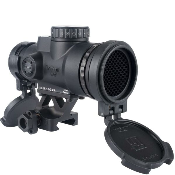 Trijicon riflescope with mounted flip covers.