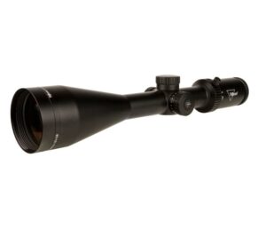 Rifle scope with adjustment knobs, black finish.