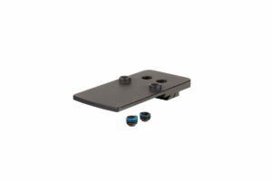 Black mounting plate with screws isolated on white.