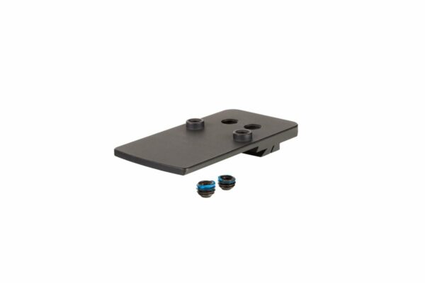 Black mounting plate with screws isolated on white.