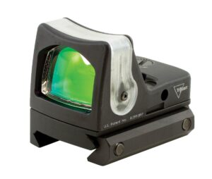 Trijicon RMR sight with green lens, side view.