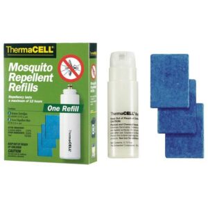 Thermacell mosquito repellent refills and butane cartridge.