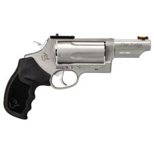 Revolver gun with rubber grip and silver barrel