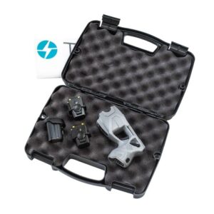 Taser and accessories in foam-lined carrying case