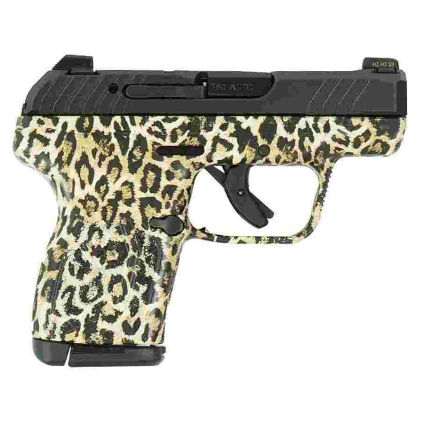 Leopard print handgun on white background