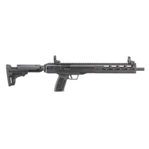 Black tactical rifle on white background
