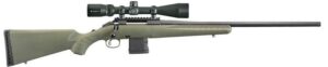 Bolt-action rifle with scope, green stock.