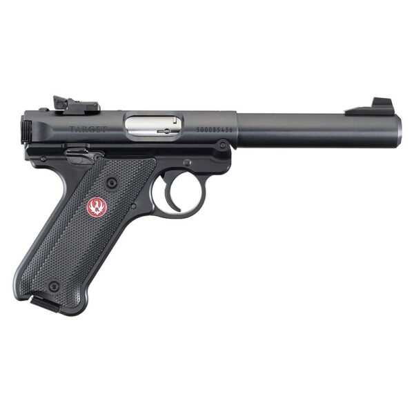 Black semi-automatic handgun with textured grip.
