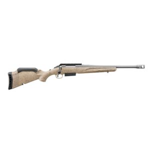 Bolt-action rifle with tan stock.